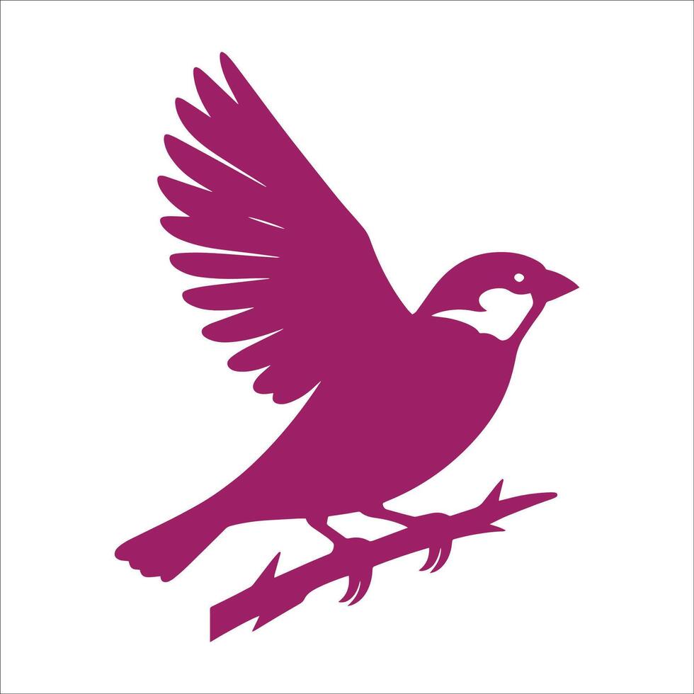 A purple bird with wings spread on a branch vector