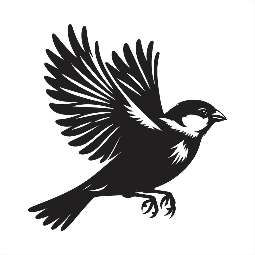 A black and white illustration of a bird flying vector