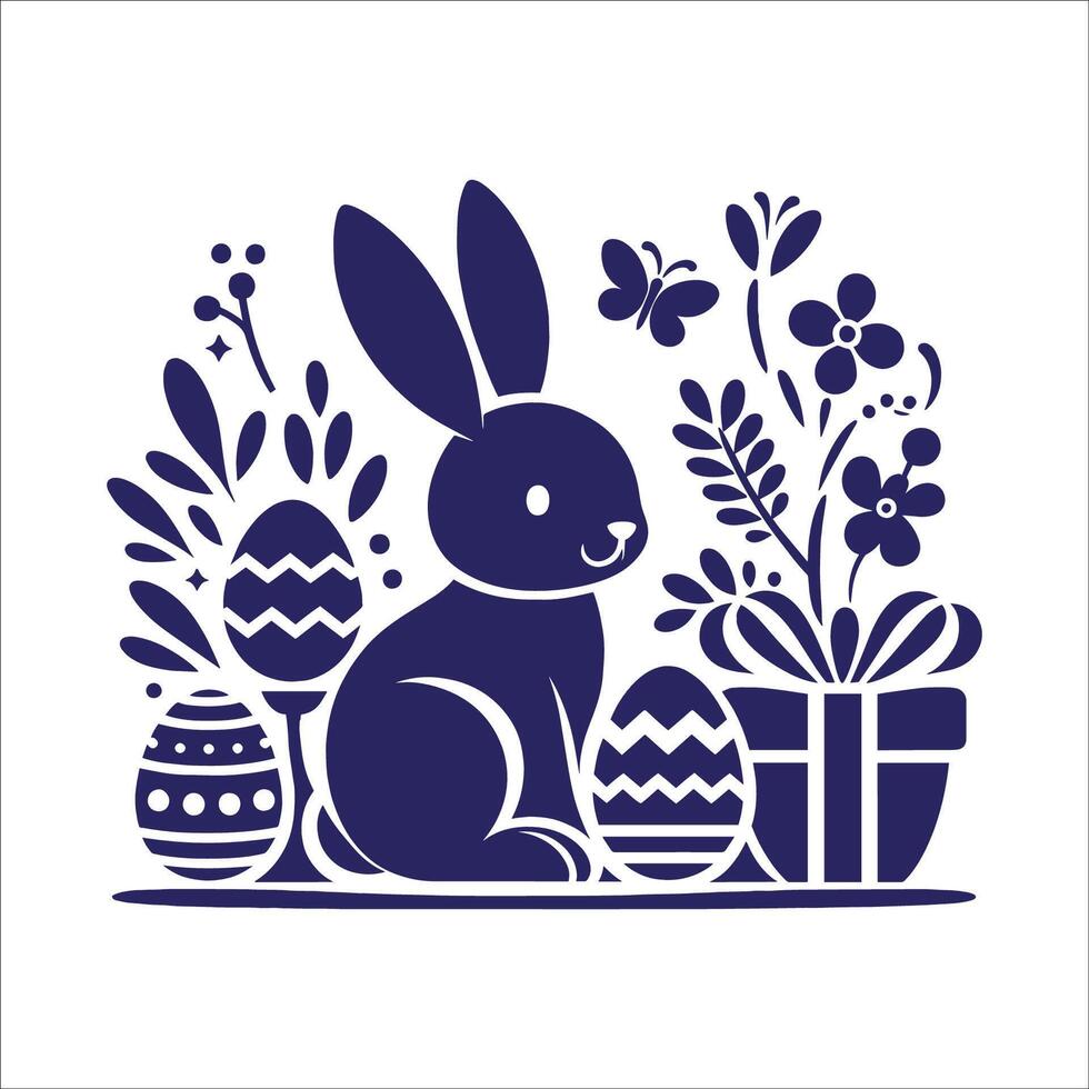 Easter bunny with flowers and eggs on a white background vector