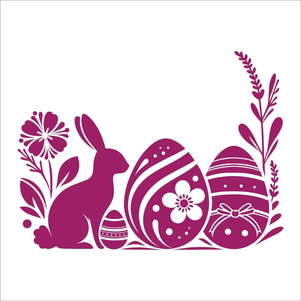 Easter bunny and eggs in the field vector