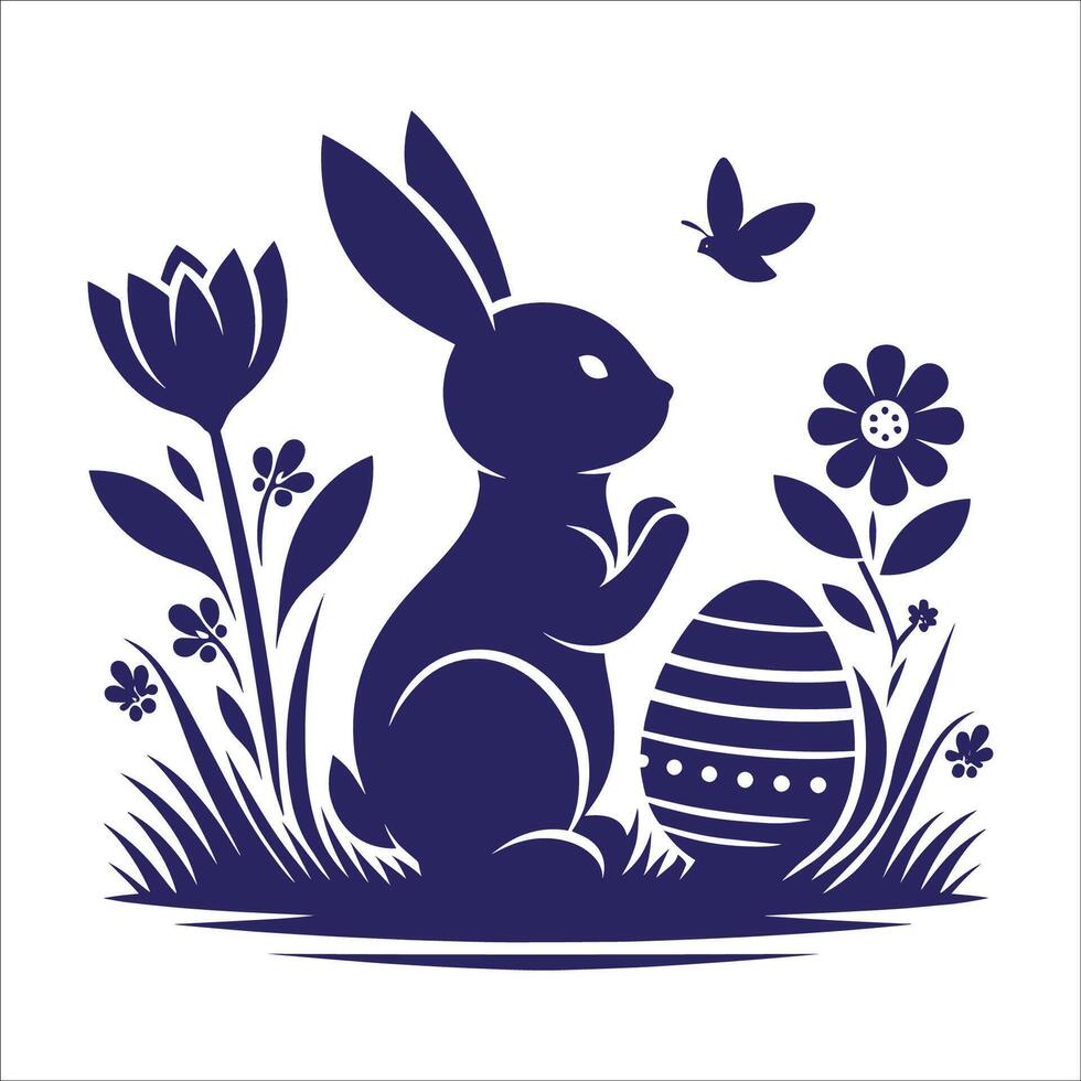 Easter bunny with flowers and butterflies illustration vector