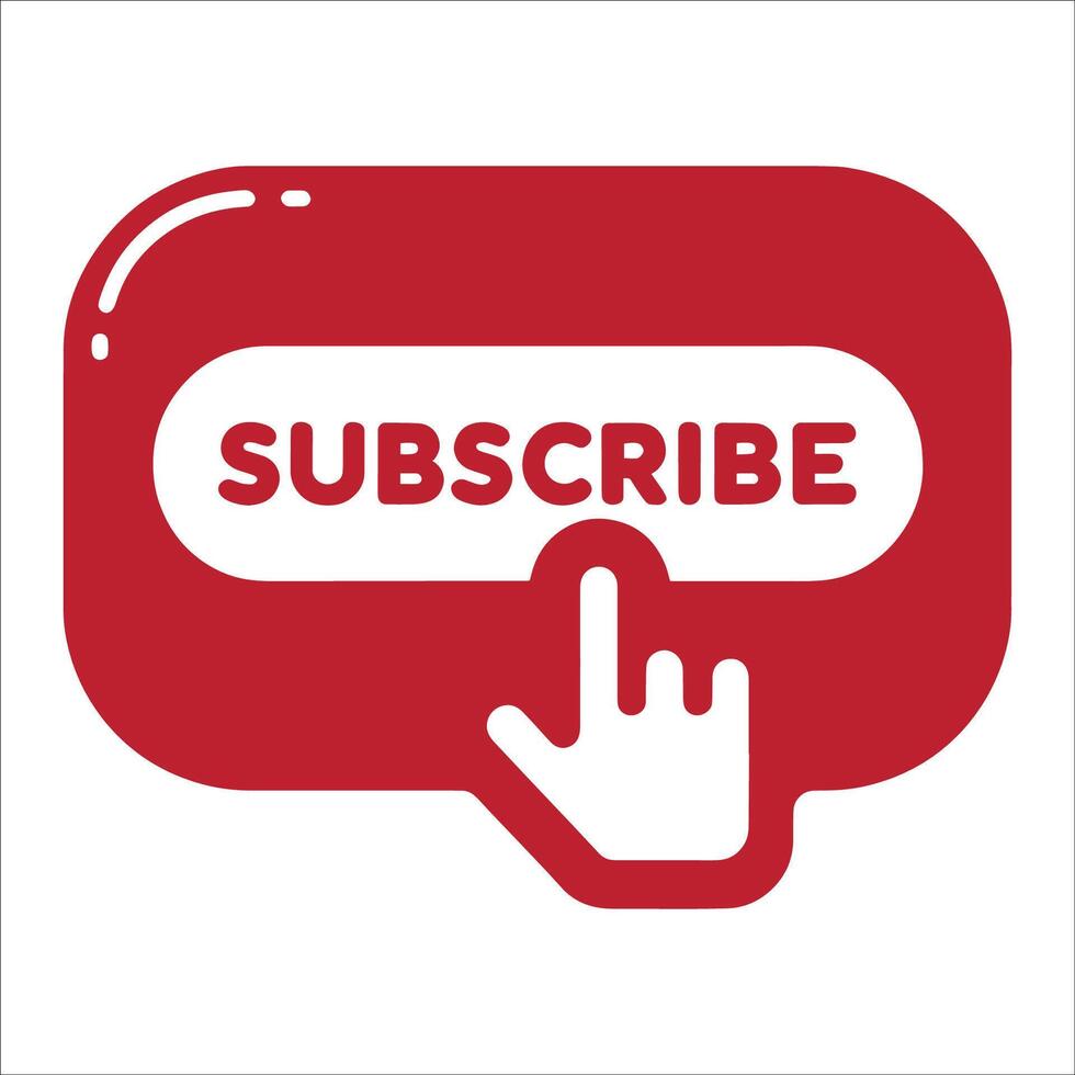Subscribe, bell button and hand cursor. Red button subscribe to channel vector