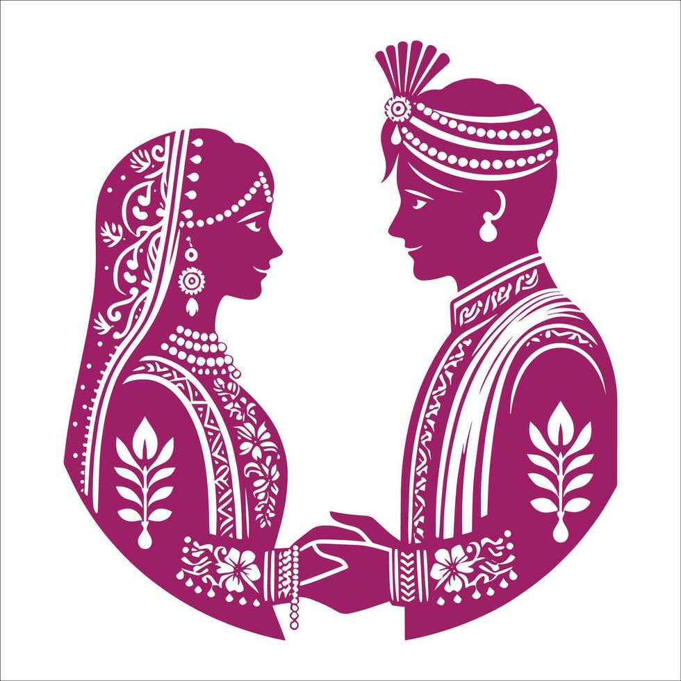 raditional Indian Wedding Couple Bride and Groom Silhouette vector
