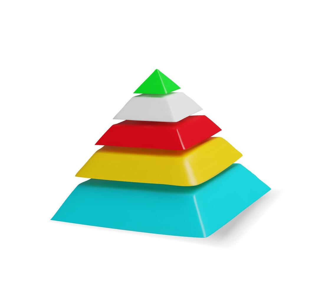 3d render pyramid chart. Three-dimensional illustration infographic diagram. Business level hierarchy. Symbol of growth. Graph step structure element. Triangle information of progress vector
