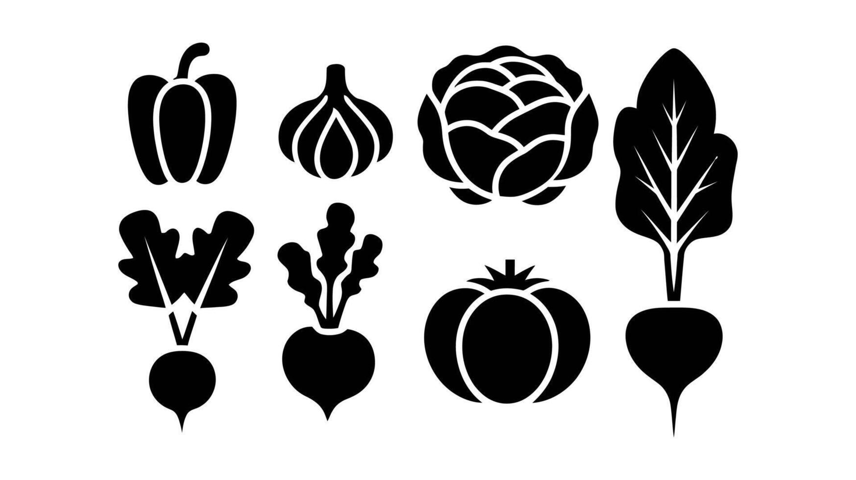 Black and White Vegetables Set Bell Pepper, Garlic, Lettuce, Tomato, Radish, Hand-Drawn Fresh Produce, Organic Vegetables, Healthy Food Illustrations, Design vector