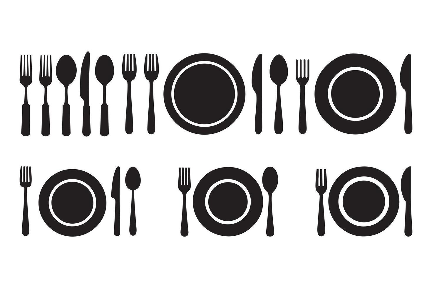 Fork, spoon, knife and plate. Menu symbol. Tableware instruments. Restaurant icon Design. vector