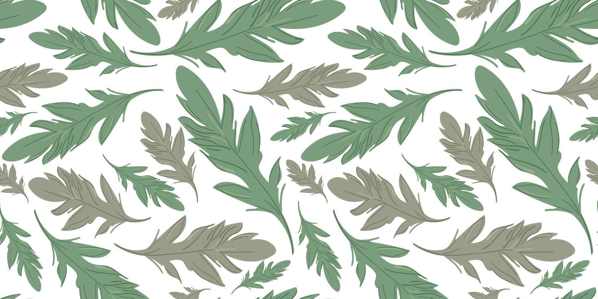 Seamless Pastel Leaf Pattern with Elegant Green and Beige Tones on a White Background Nature-Inspired Botanical Design for Textiles vector