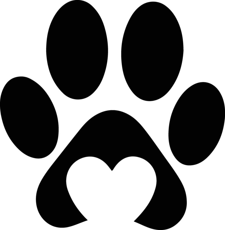 Dow paw silhouette with heart on white background vector