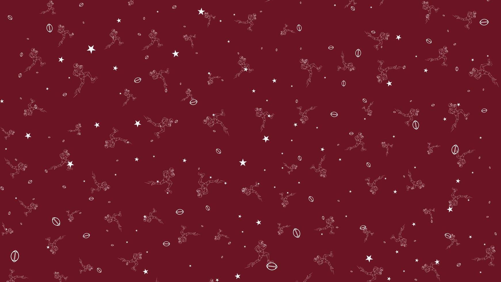 Seamless Pattern of Hand-Drawn American Football Players in Action on Dark Red Background for Sports Fabric, Wallpaper, and Design vector