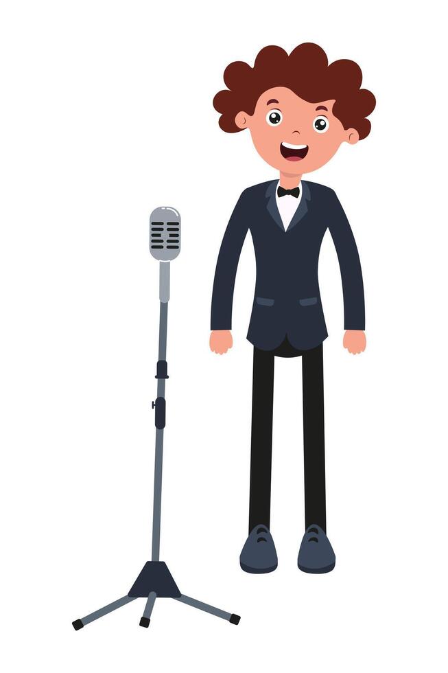 Entertainer ready to perform at a mic stand in a stylish outfit vector