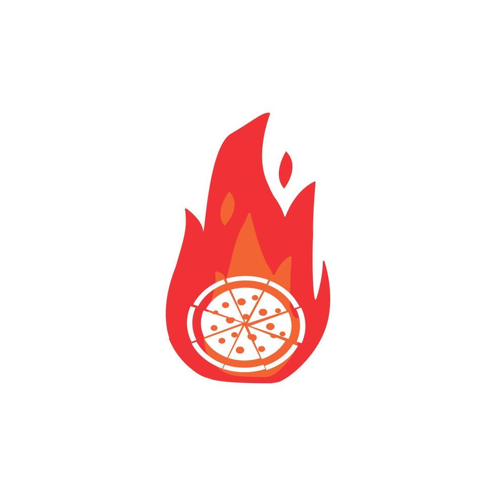 illustration of hot pizza design, spicy taste fire symbol. vector