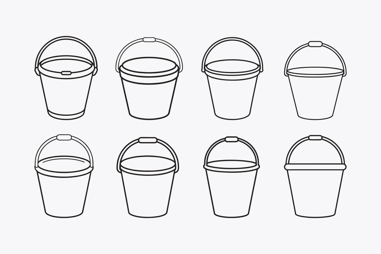 Outline Illustrations of Different Sized Buckets, icon, illustration vector
