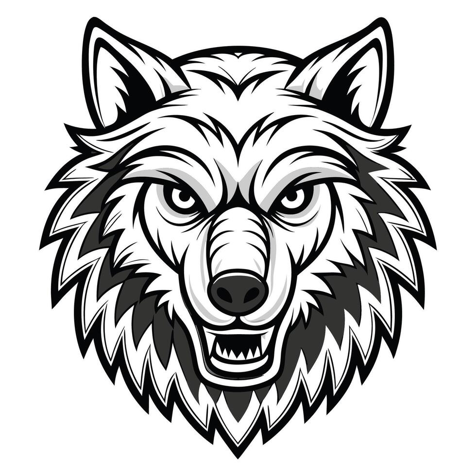 a wolf head with an angry expression vector