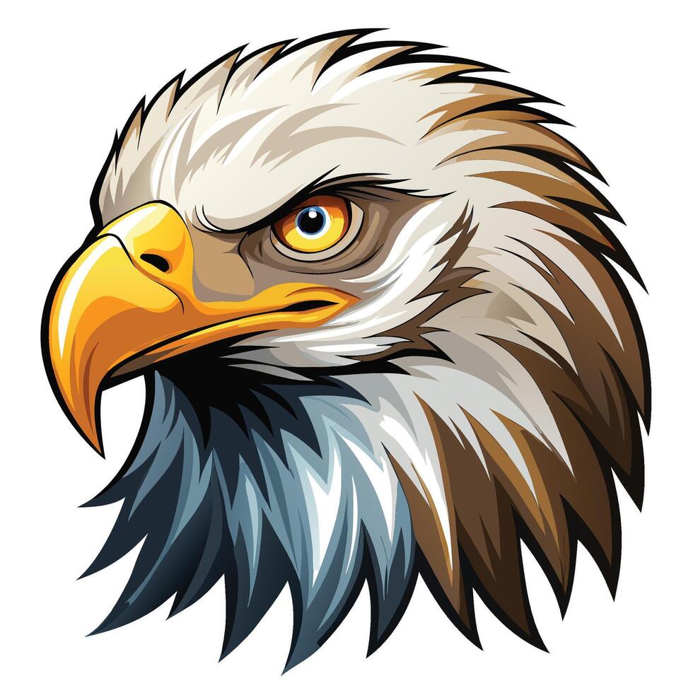 an eagle head with a yellow beak and blue eyes vector