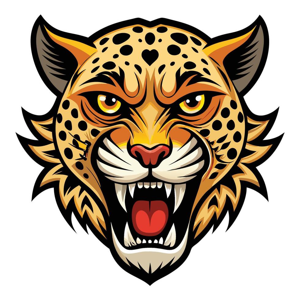 the head of jaguar is shown with open mouth vector