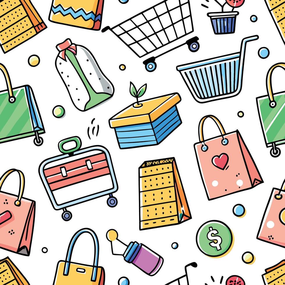 shopping seamless pattern white background vector