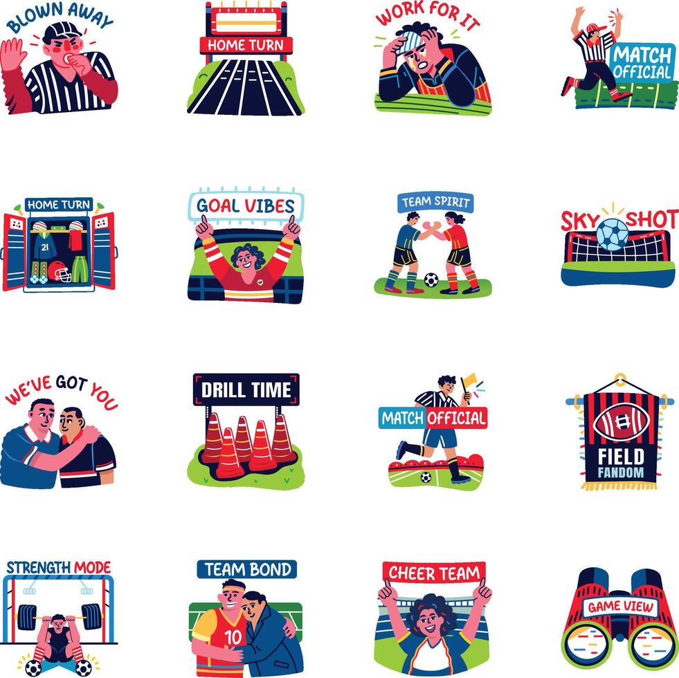 Set of 16 Flat Style Football Stickers vector