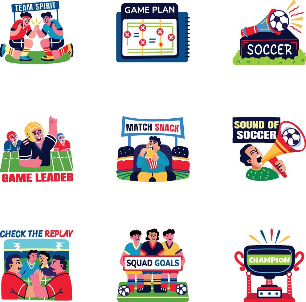 Football Match Flat Sticker Bundle vector