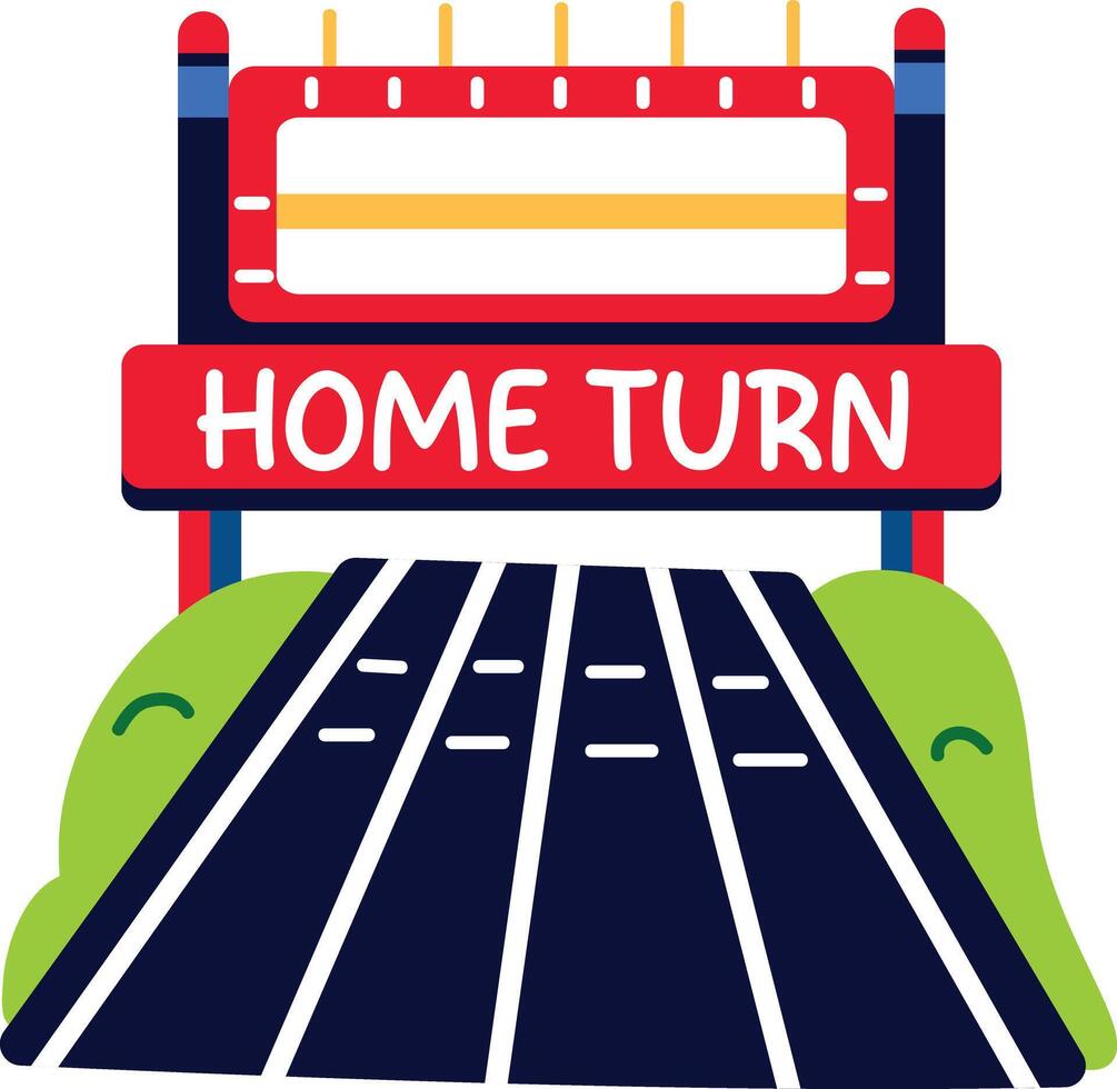 Flat sticker of home turn text written under a scoreboard vector