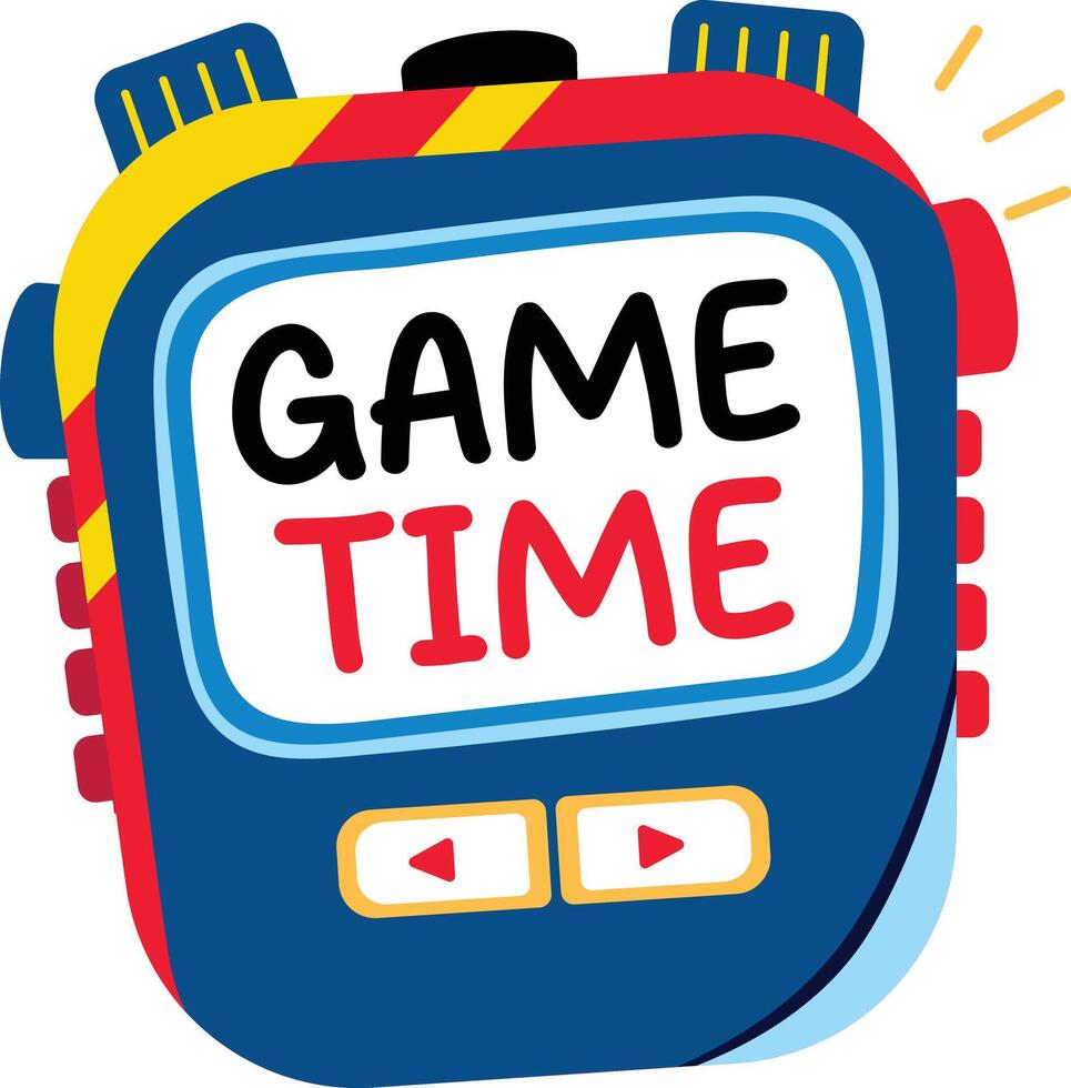 A flat sticker of stopwatch with game time written on it vector
