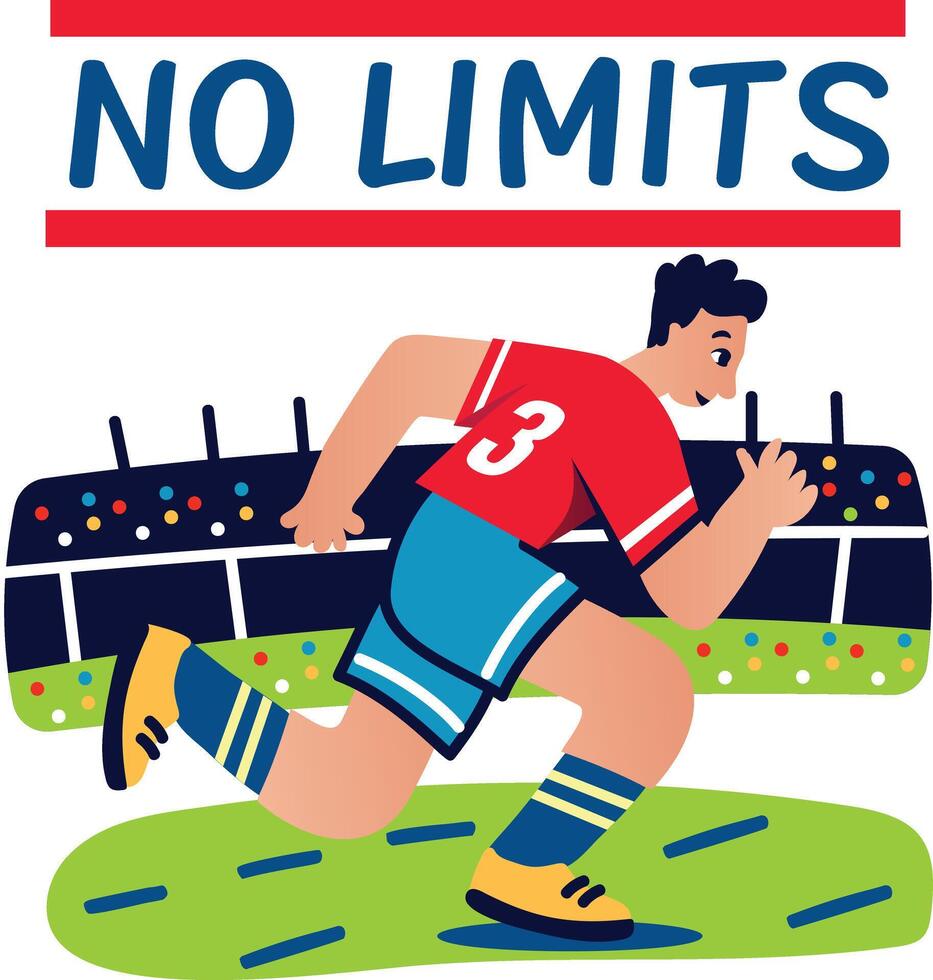 A flat sticker of running character with no limits typography vector
