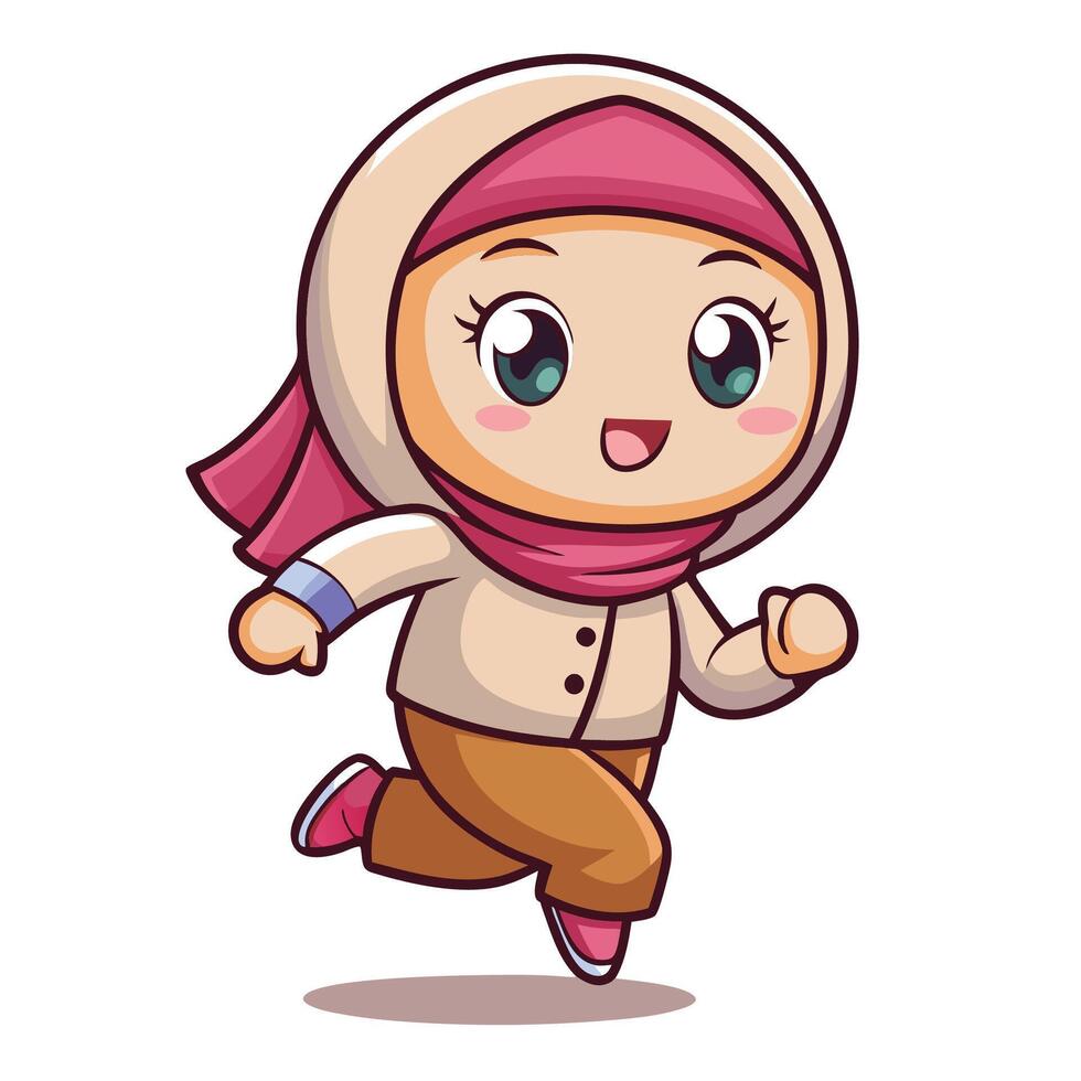 cartoon muslim girl running background vector