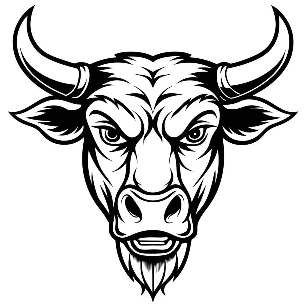 an angry bull head with horns on, white background vector