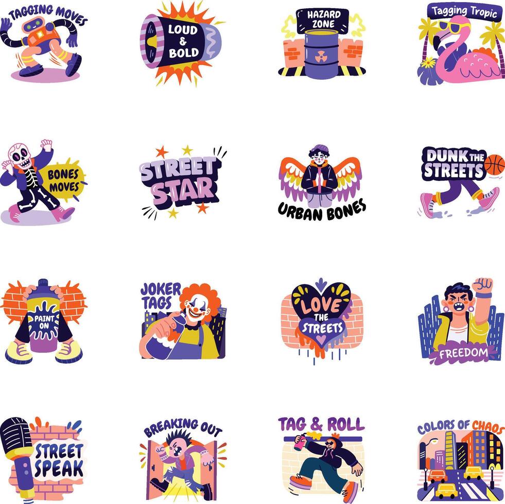 Collection of Flat Style Graffiti Art Stickers vector