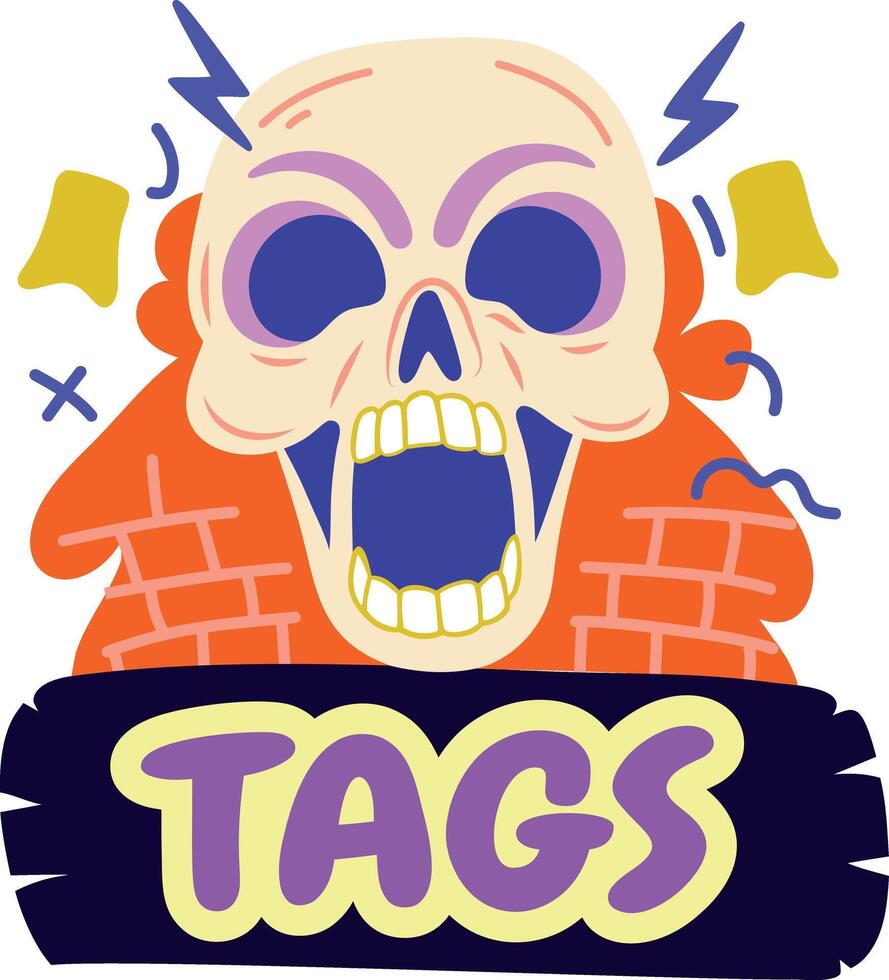 A flat sticker of skull with tags typography vector
