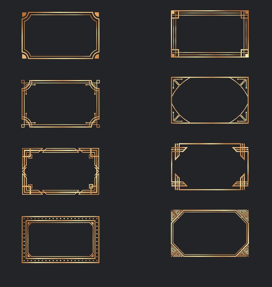 New Set of isolated golden vintage square flourish frames and fancy borders. Gold calligraphic design elements. vector