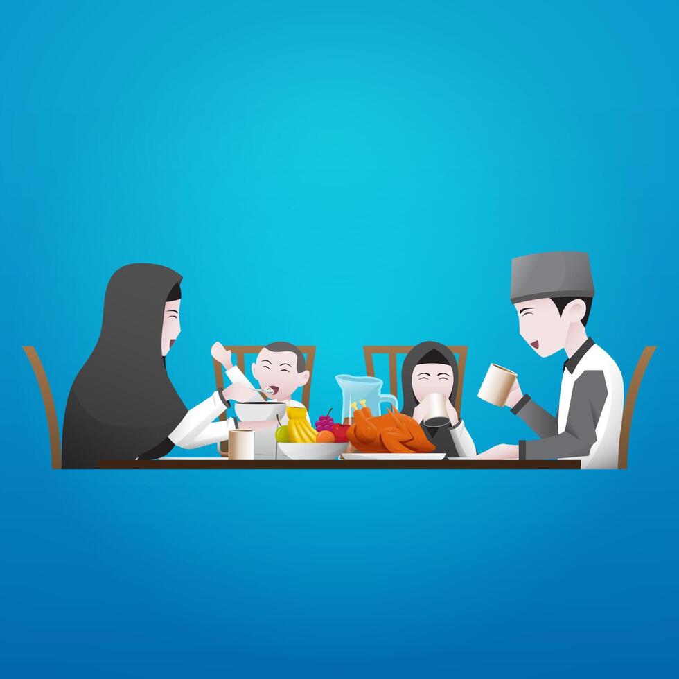 illustration of a small family eating together vector