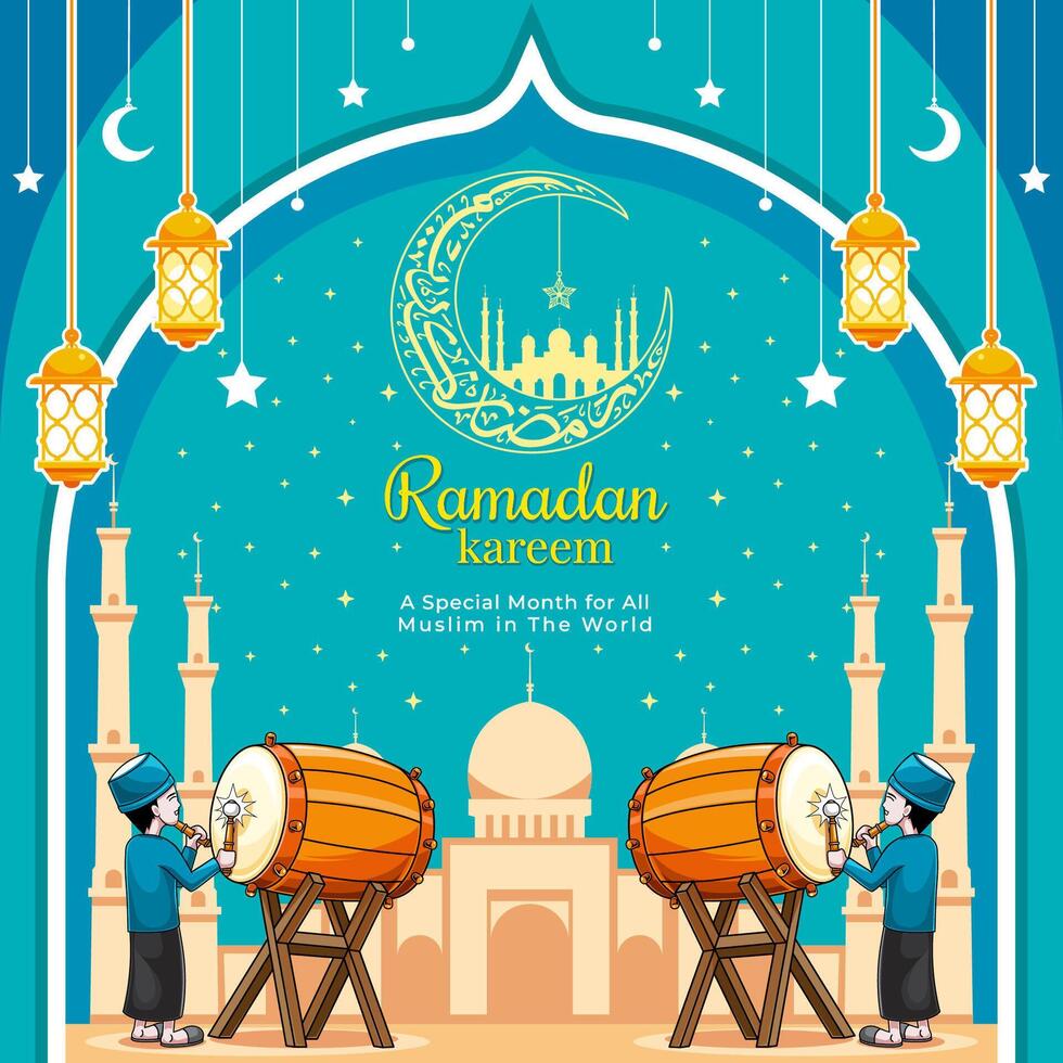 Ramadan kareem post design with drummer illustration vector
