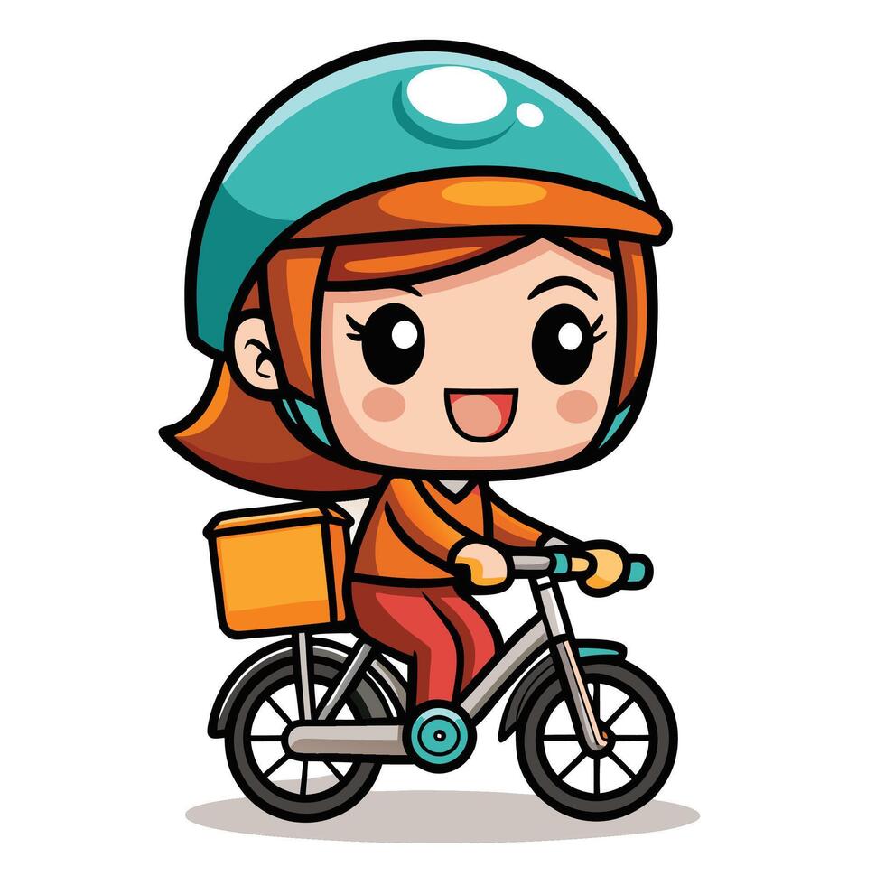 cartoon girl riding a bicycle with a helmet vector