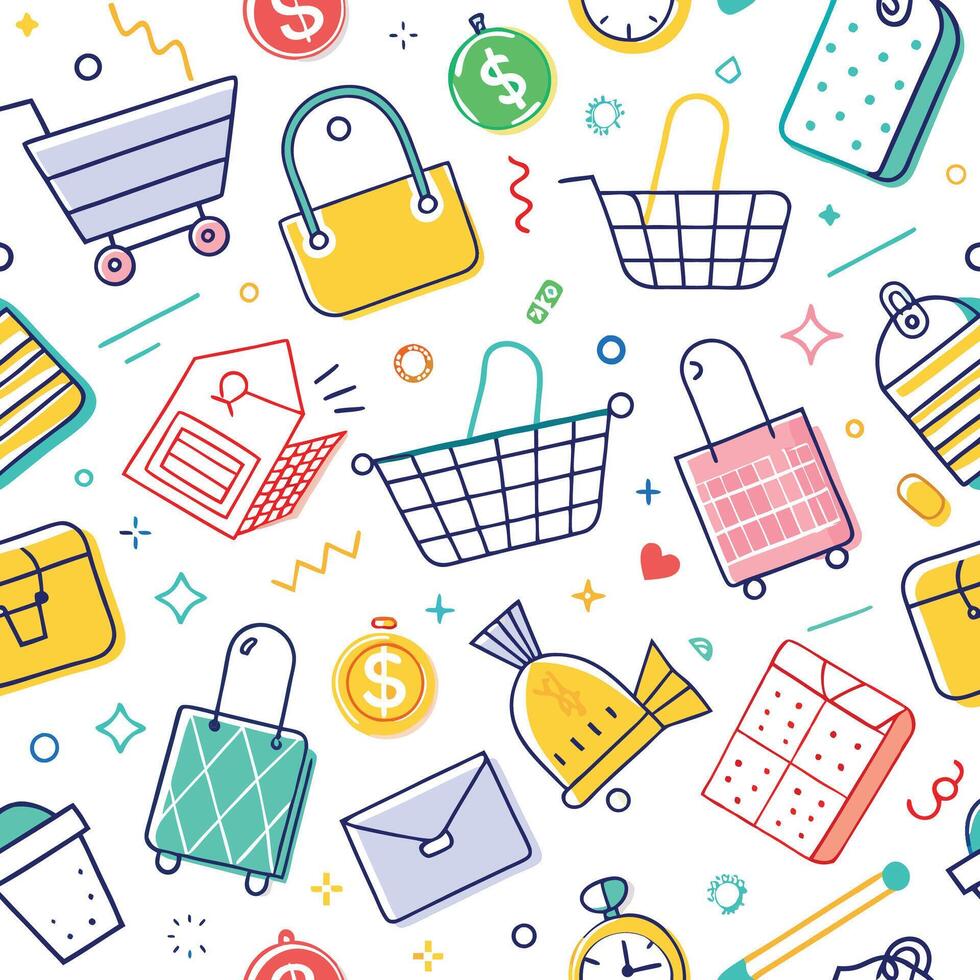 shopping seamless pattern ,illustration white background vector