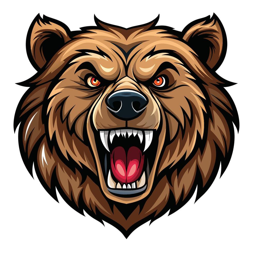 a bear head with open mouth and teeth white background vector
