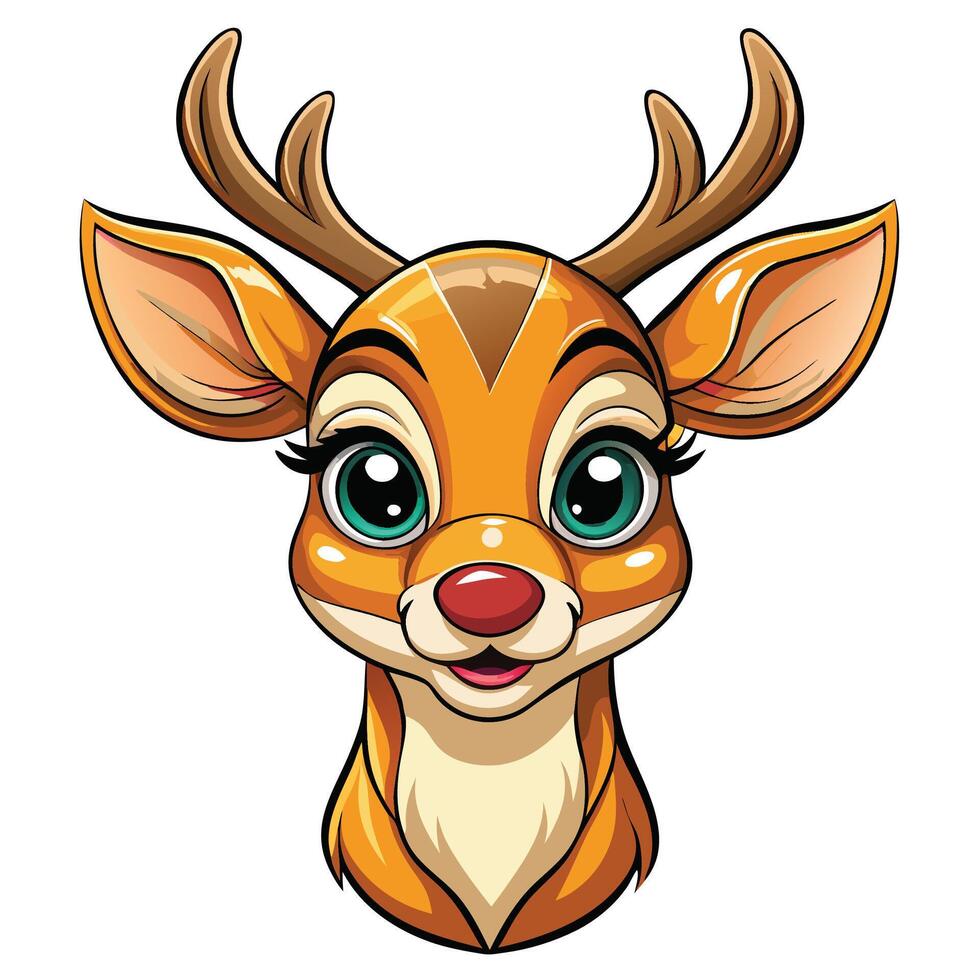 a cartoon deer head with big eyes and horns white background vector