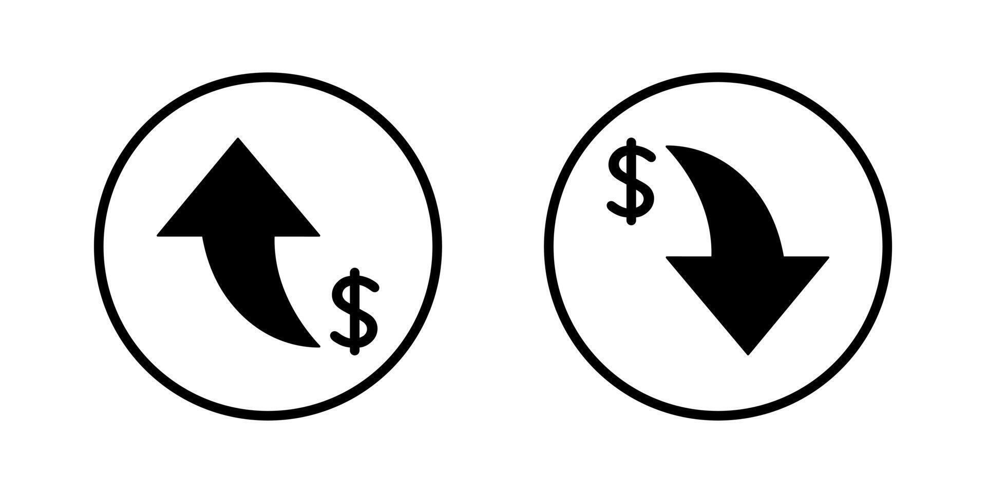 Dollar up and down icon on circle line. USD currency arrow increase and decrease sign symbol vector
