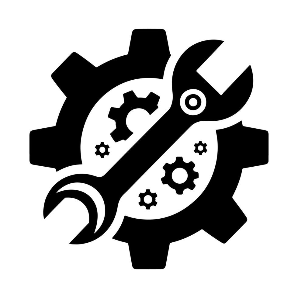Gear and wrench icon for construction, repair and settings. vector