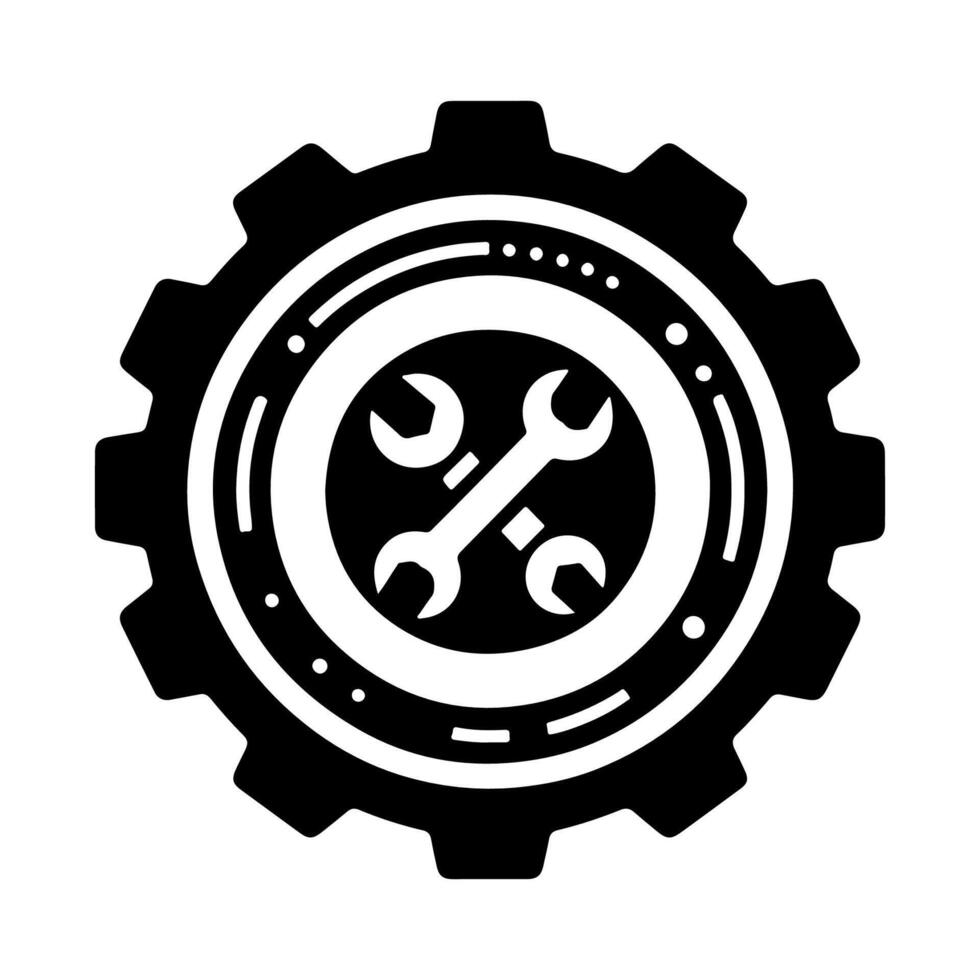 Wrench and gear icon for construction, repair and settings. vector