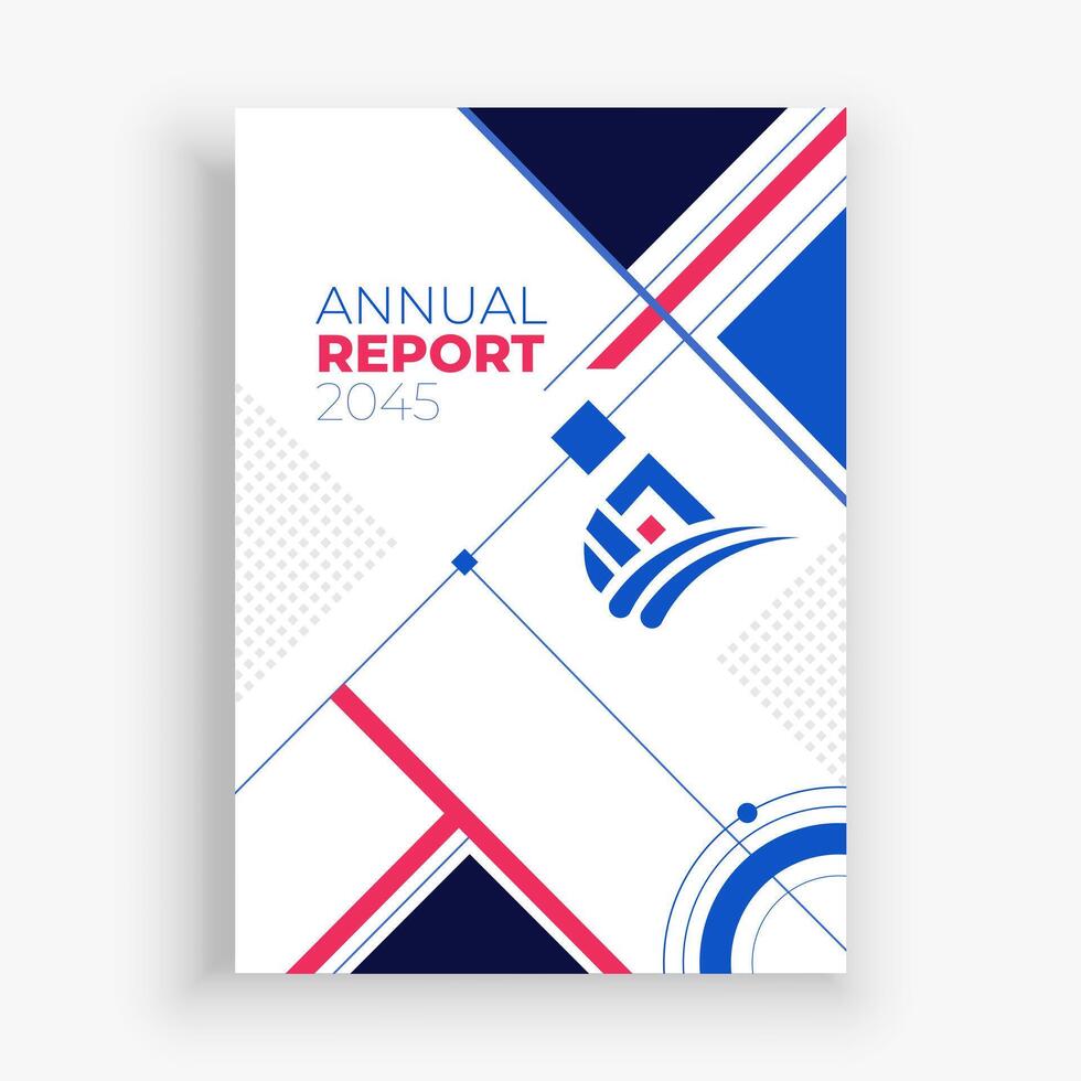 an annual report cover with blue and red geometric shapes vector