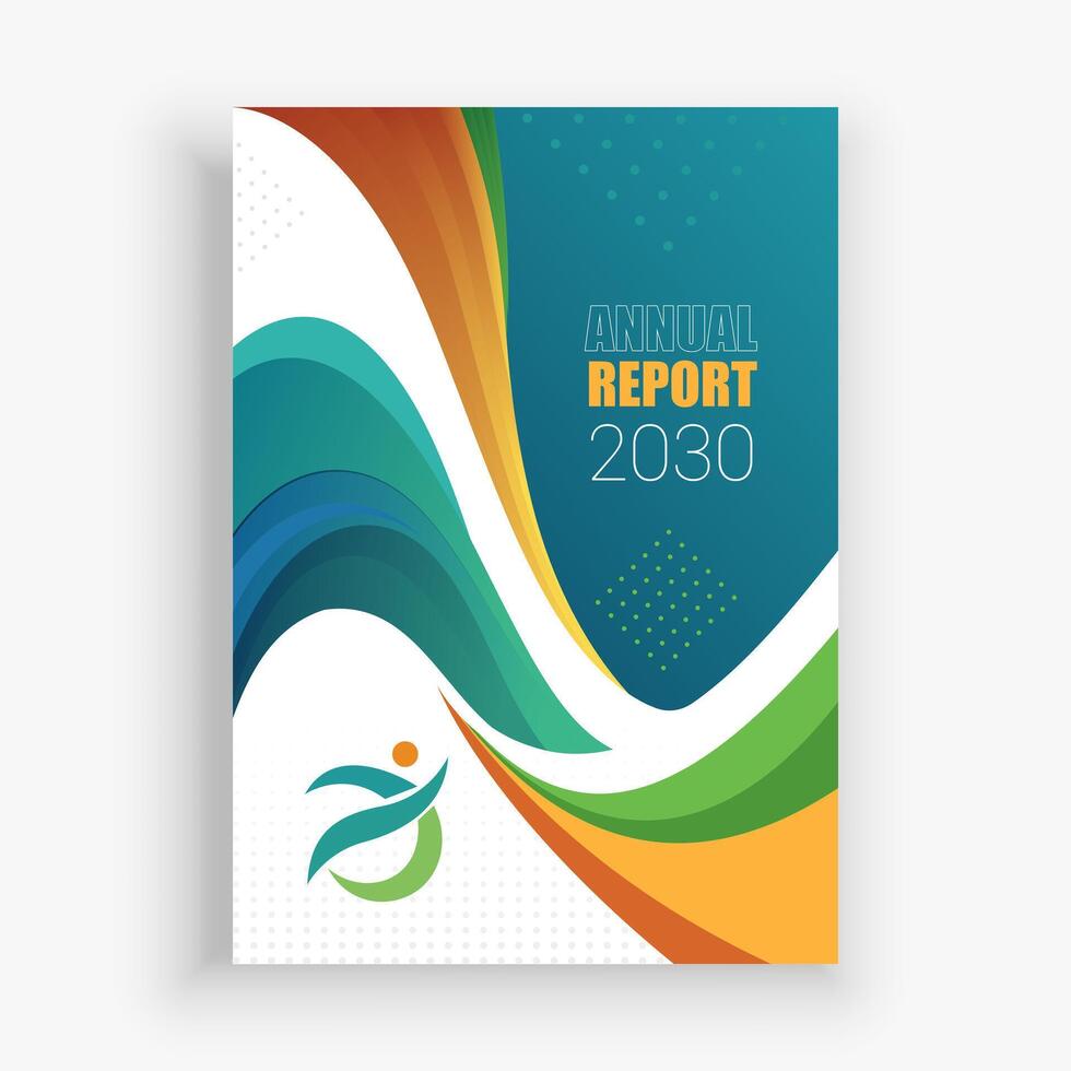 an annual report cover with a colorful wave design vector