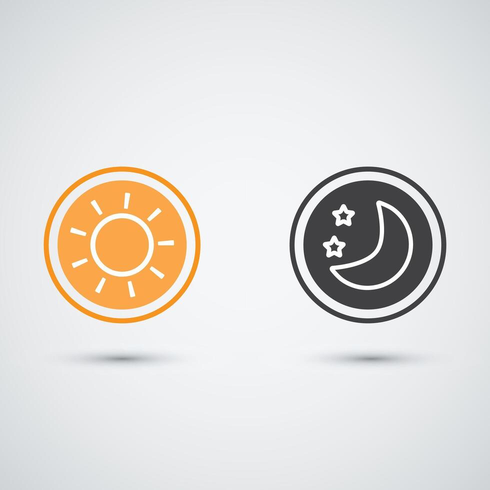 Simple day and night icon Sun on orange background Moon and stars in midnight illustration vector