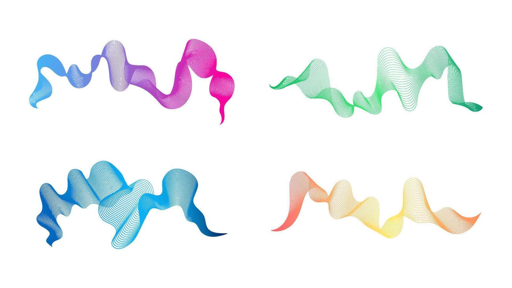 Curved wavy stripes. Set of four colored gradient wave lines on white background. illustration vector