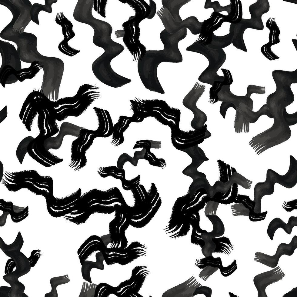 Seamless pattern with wavy brush strokes in abstract shapes on white background. illustration vector