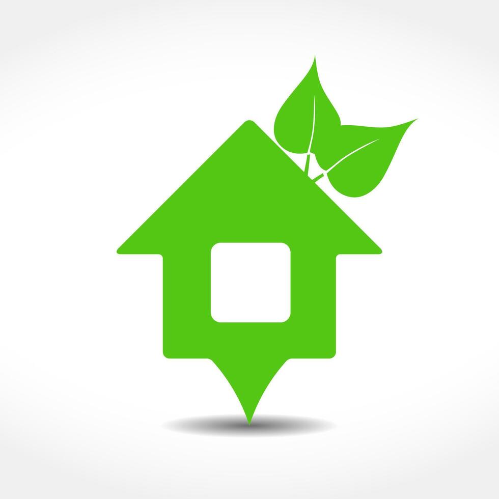 Green house emblem with two leaves vector