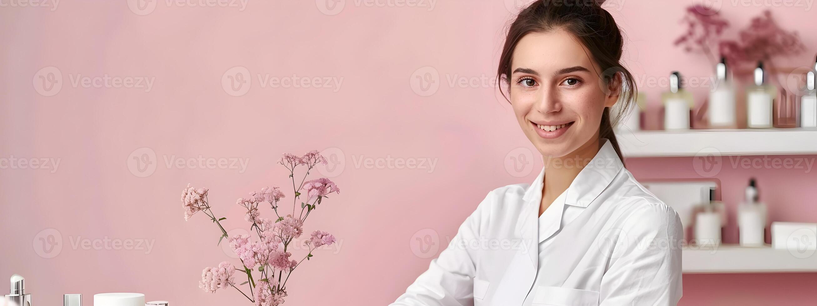 Career Bliss A Young Skin Care Specialist Radiates Happiness while Expertly Applying Cosmetics photo