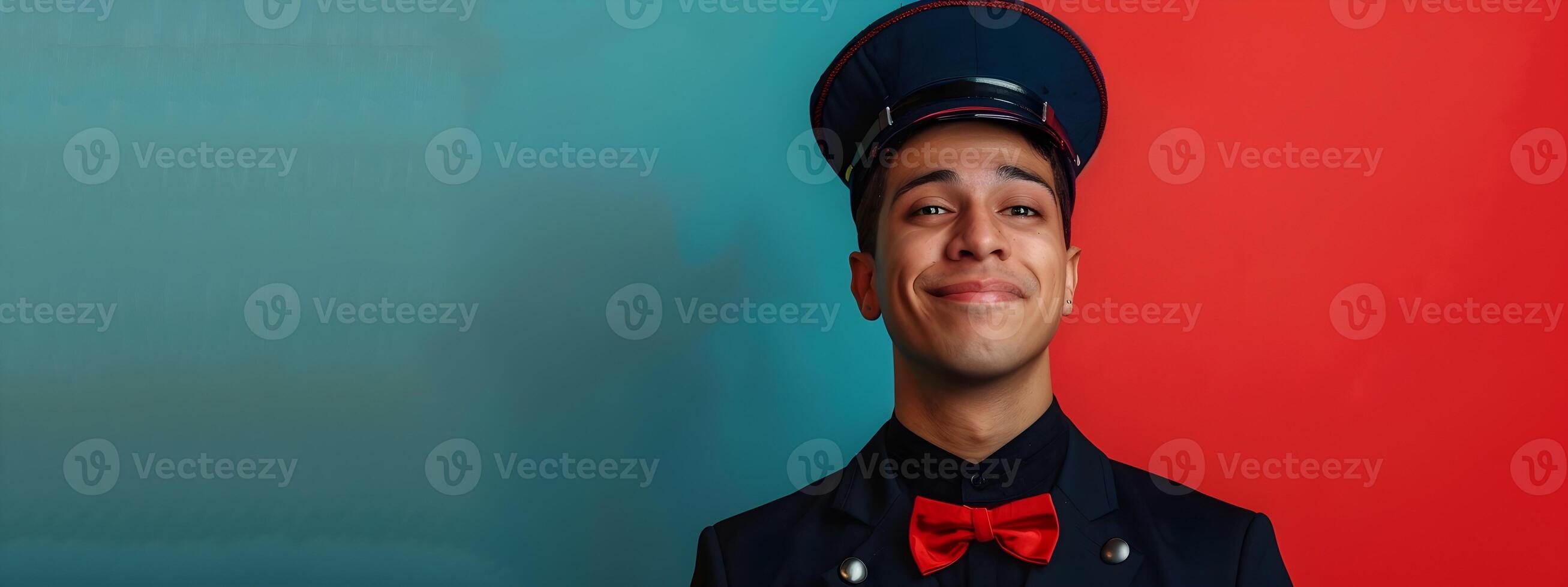 Cheerful Young Bellhop in Action A Portrait of Devoted Hospitality photo