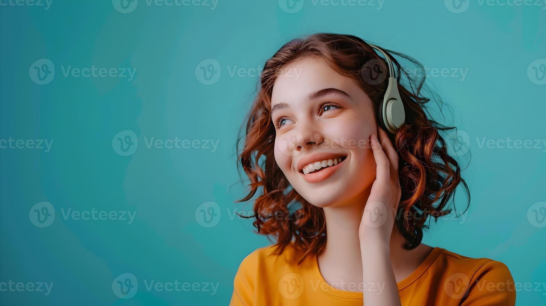 Cheerful Call Center Representative Excelling in Job Vibrant Workspace Setting photo