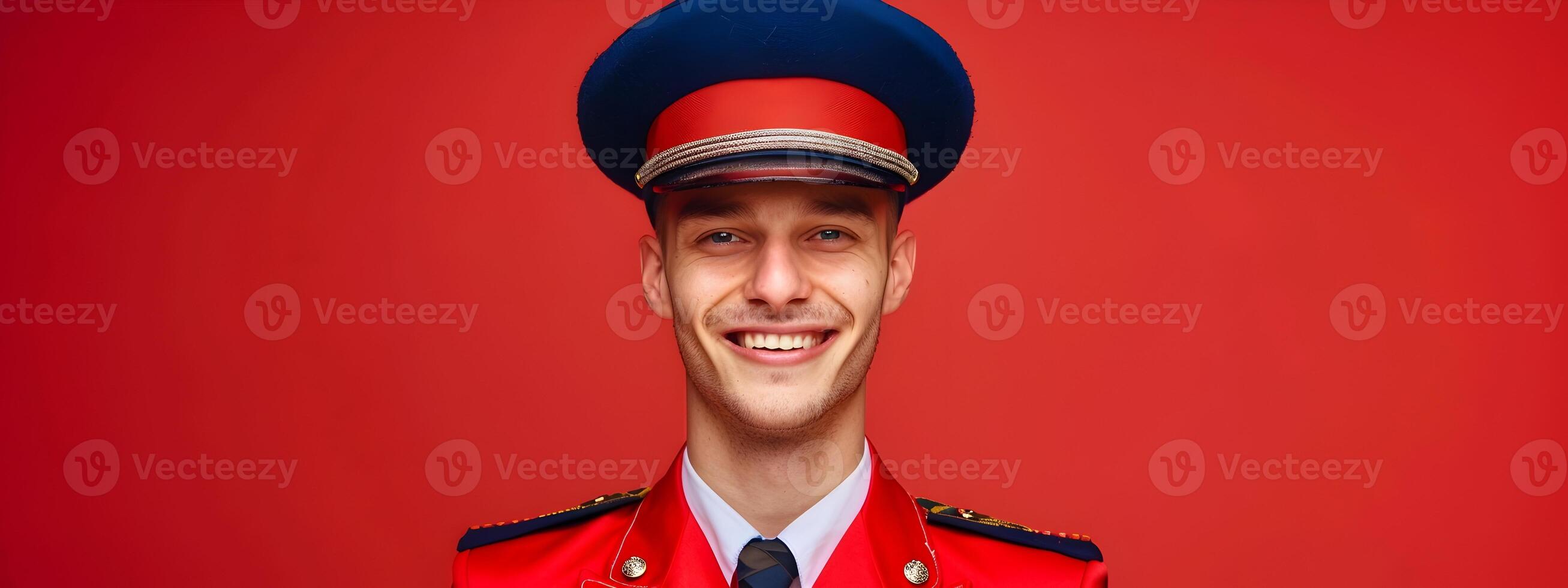 Cheerful Young Bellhop Exuding Professional Commitment in a Portrait photo