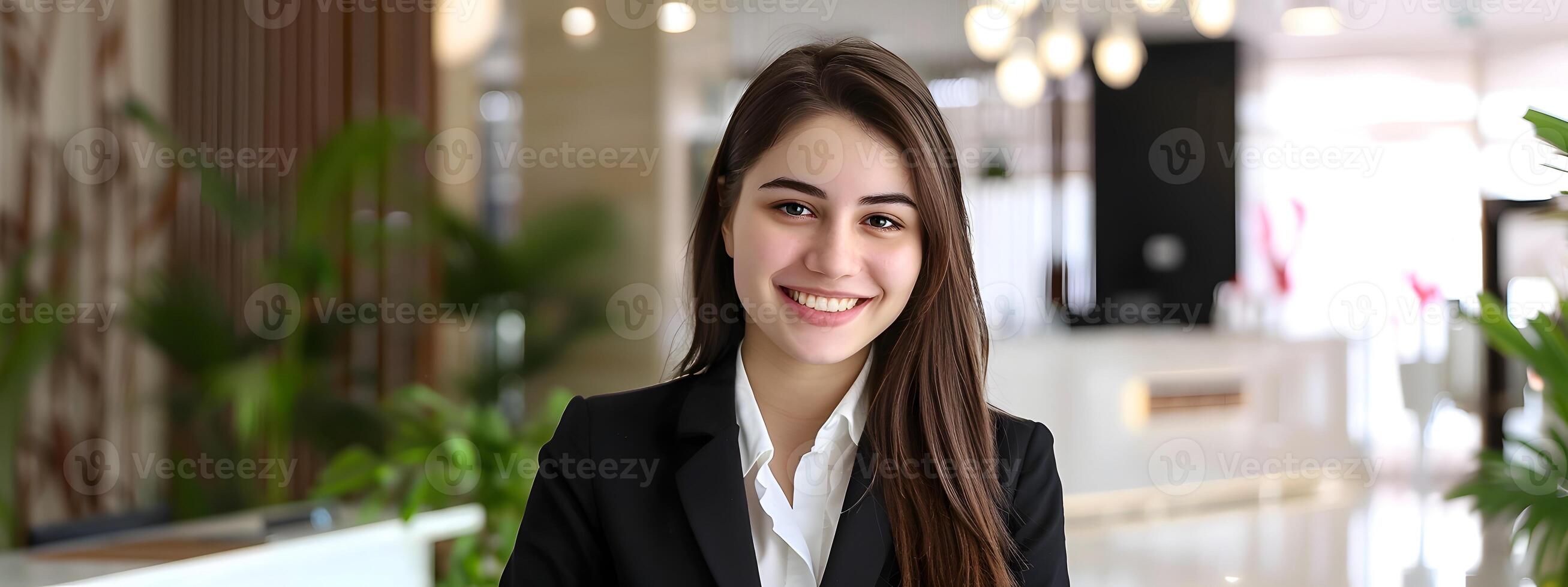 Enthusiastic Front Desk Manager Thriving in a Modern Workspace photo